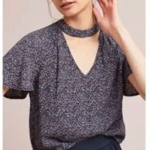 (BOGO FREE) Anthropologie Maeve Blue Red Ditsy Print Bella Choker Top Small